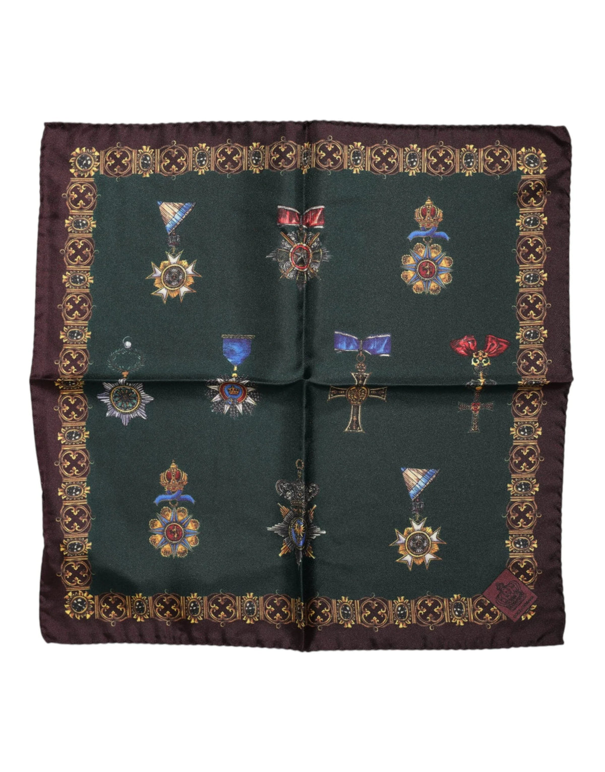 Dolce & Gabbana Green Medals Silk Square Foulard Scarf - Scarves & Shawls