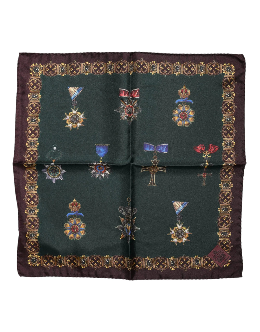 Dolce & Gabbana Green Medals Silk Square Foulard Scarf - Scarves & Shawls
