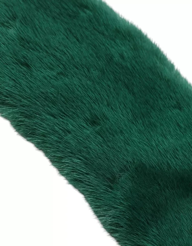 Dolce & Gabbana Green Mink Fur Collar Women Neck Wrap Scarf