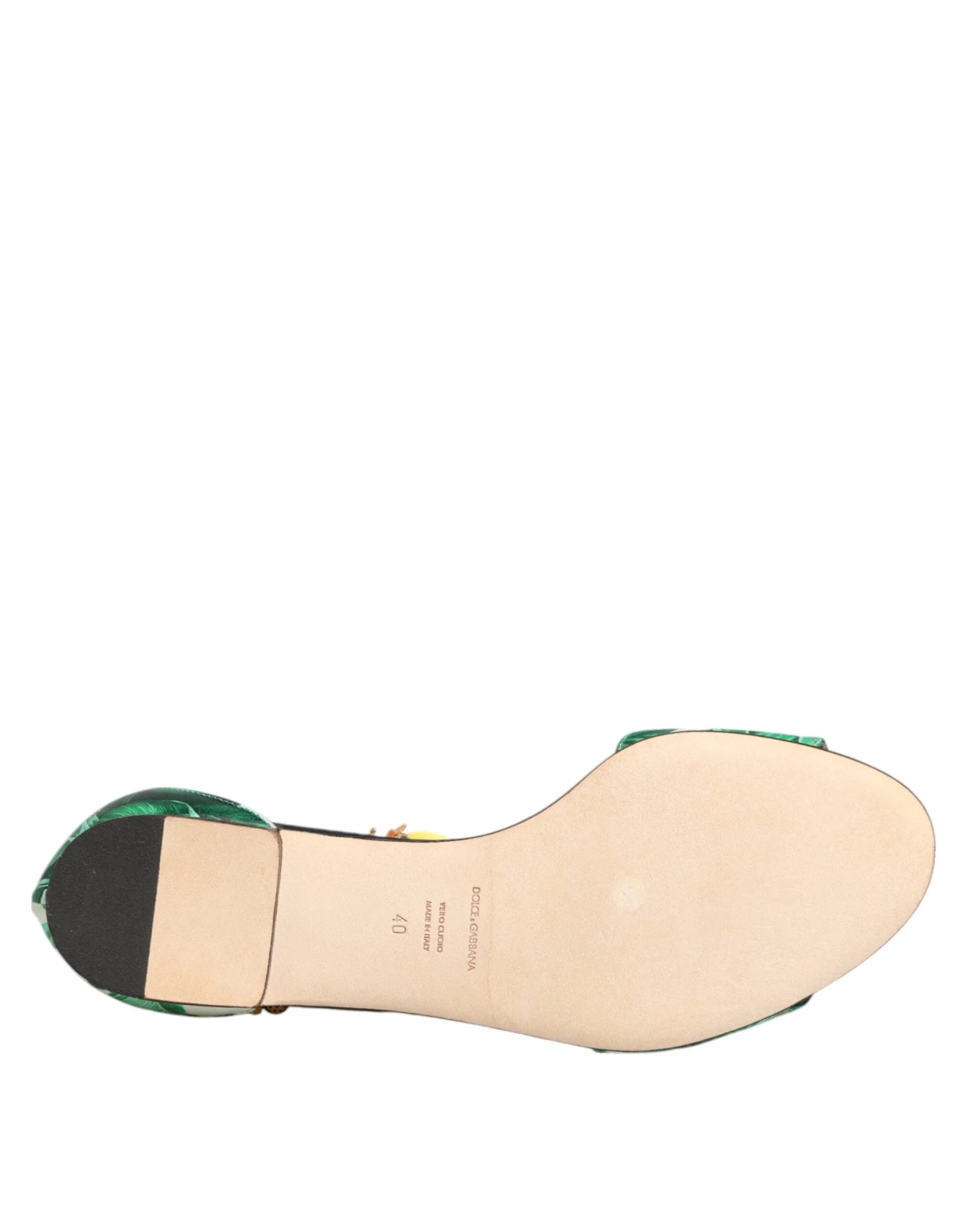 Dolce & Gabbana Green Mink Fur Satin Banana Leaf Sandals Shoes - Sandals