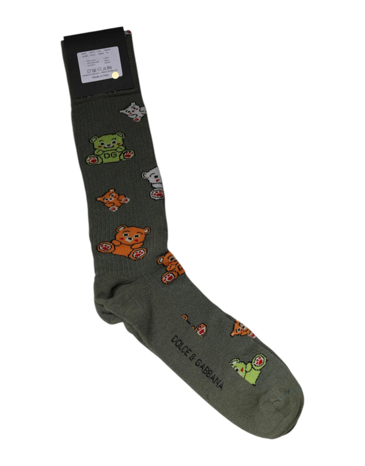 Dolce & Gabbana Green Nylon DG Bear Printed Mid Calf Socks - XL - Crew Socks