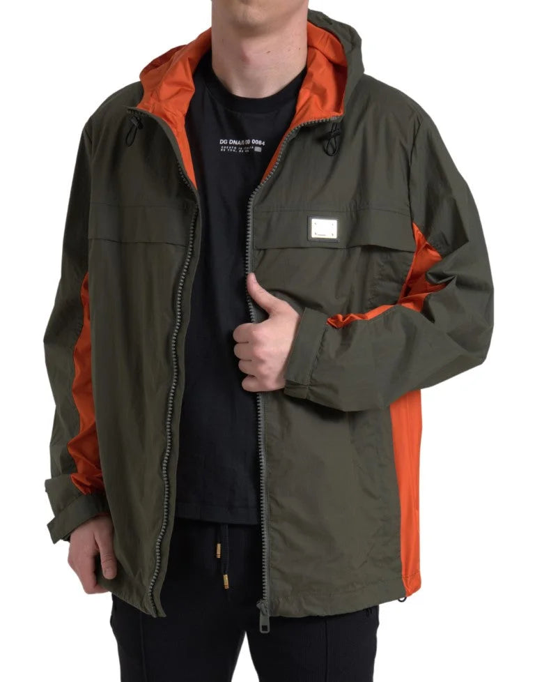 Dolce & Gabbana Green Orange Hooded Cotton Full Zip Jacket - IT58 | XXL - Track Jackets