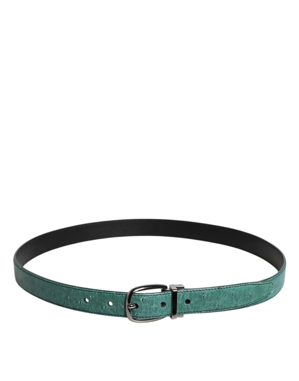 Dolce & Gabbana Green Ostrich Leather Silver Metal Buckle Belt - 80 cm / 32 Inches - Belts