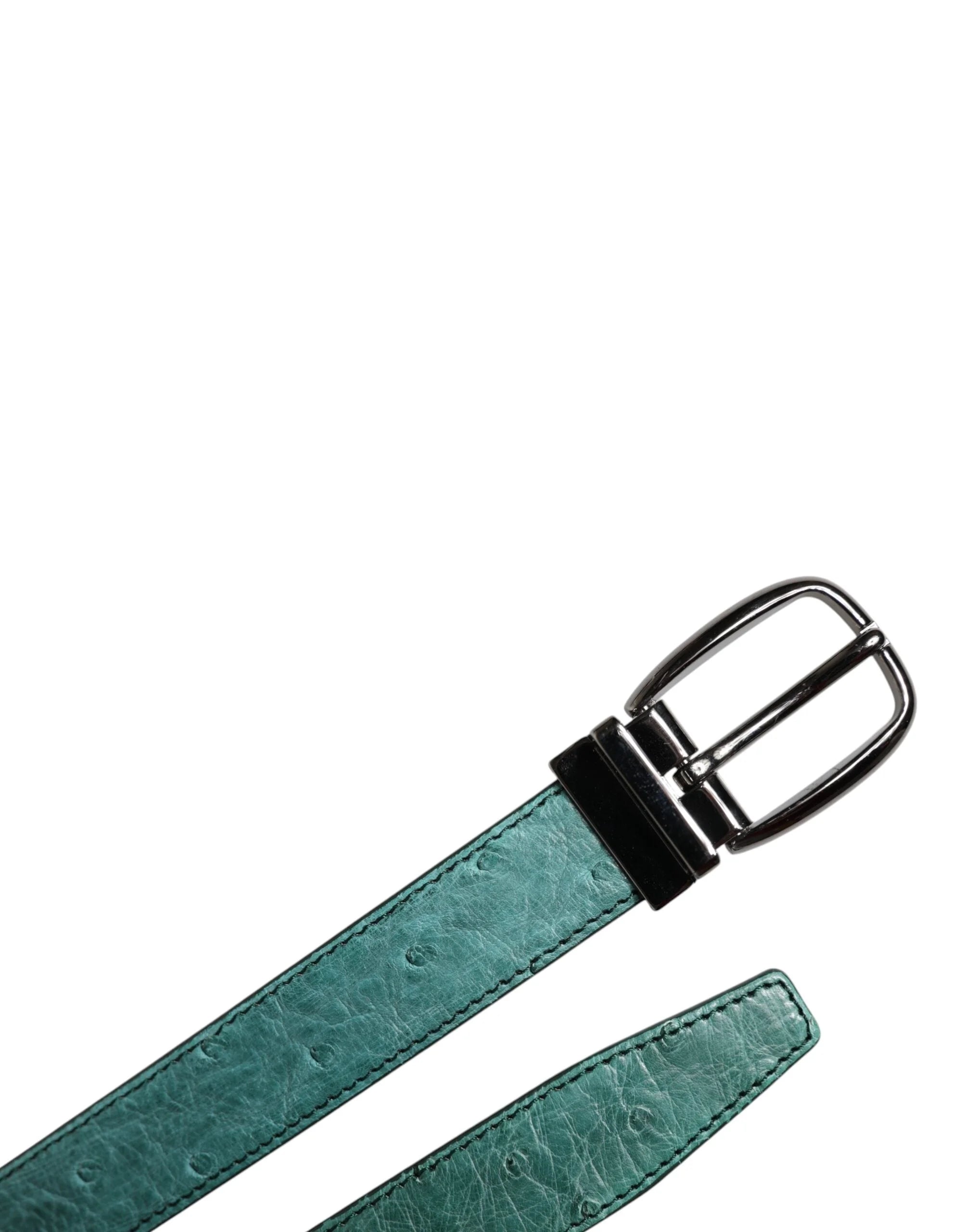 Dolce & Gabbana Green Ostrich Leather Silver Metal Buckle Belt - 80 cm / 32 Inches - Belts