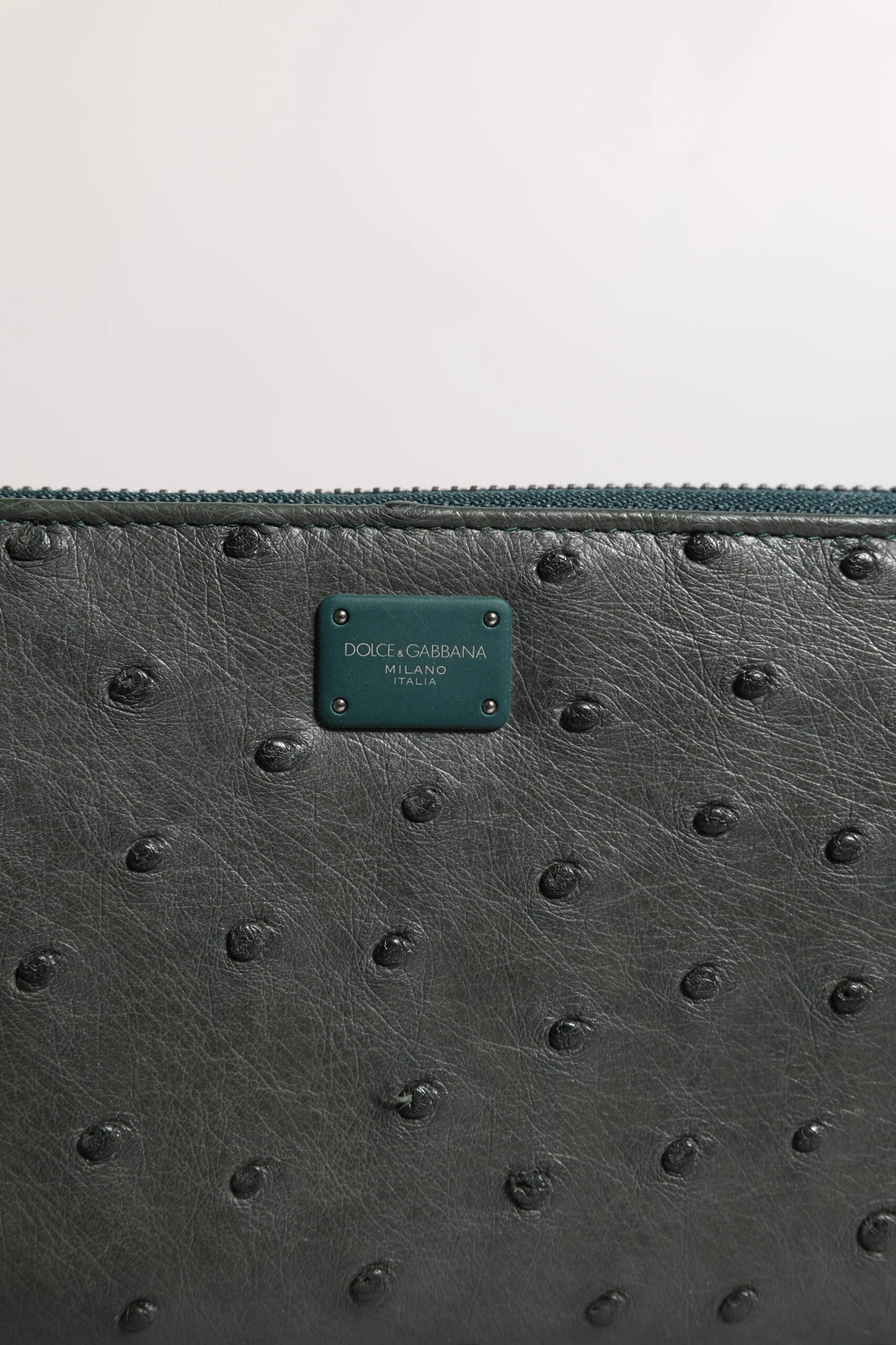 Dolce & Gabbana Green Ostrich Logo Plaque Zip Around Continental Wallet