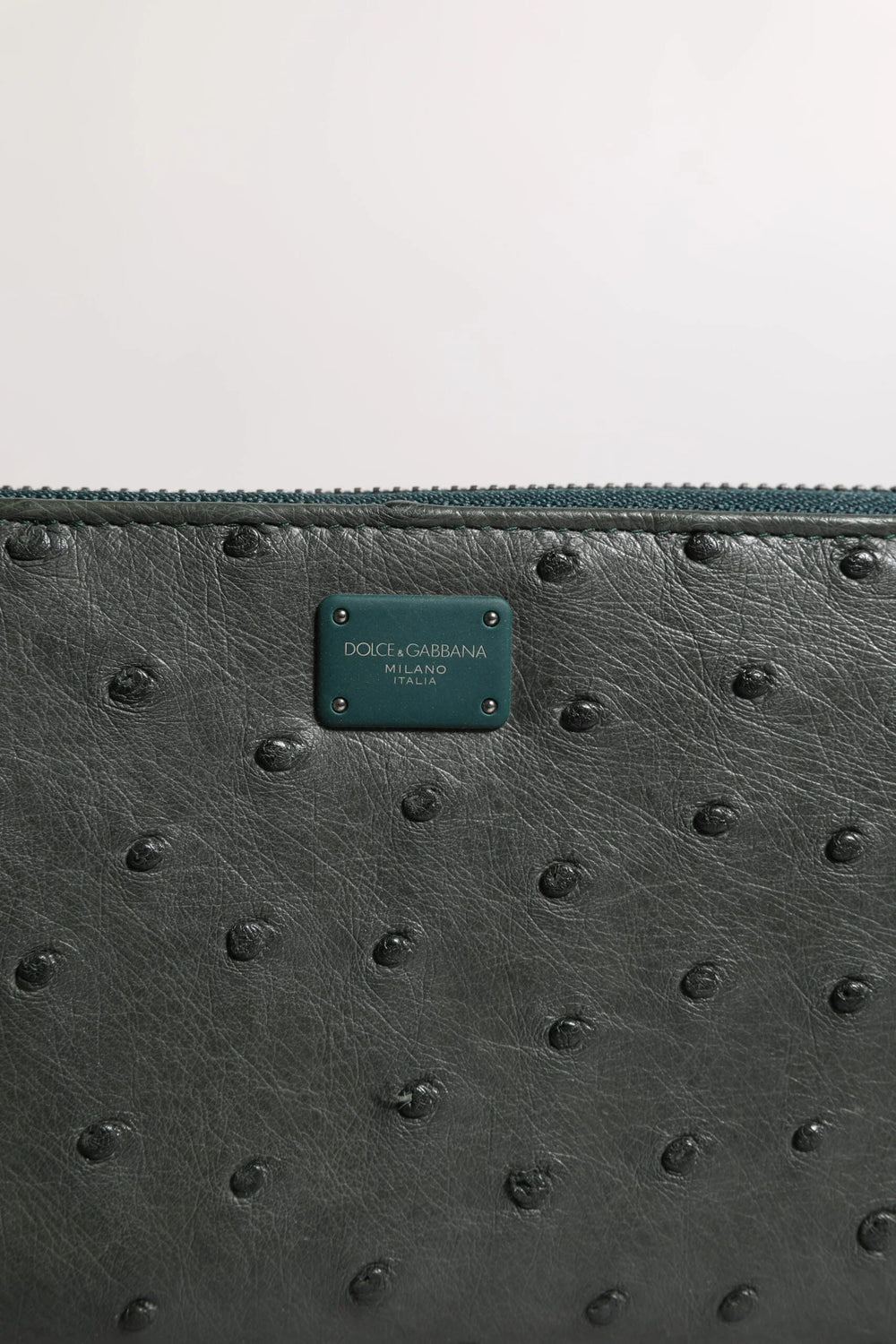 Dolce & Gabbana Green Ostrich Logo Plaque Zip Around Continental Wallet