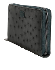 Dolce & Gabbana Green Ostrich Logo Plaque Zip Around Continental Wallet - Wallets