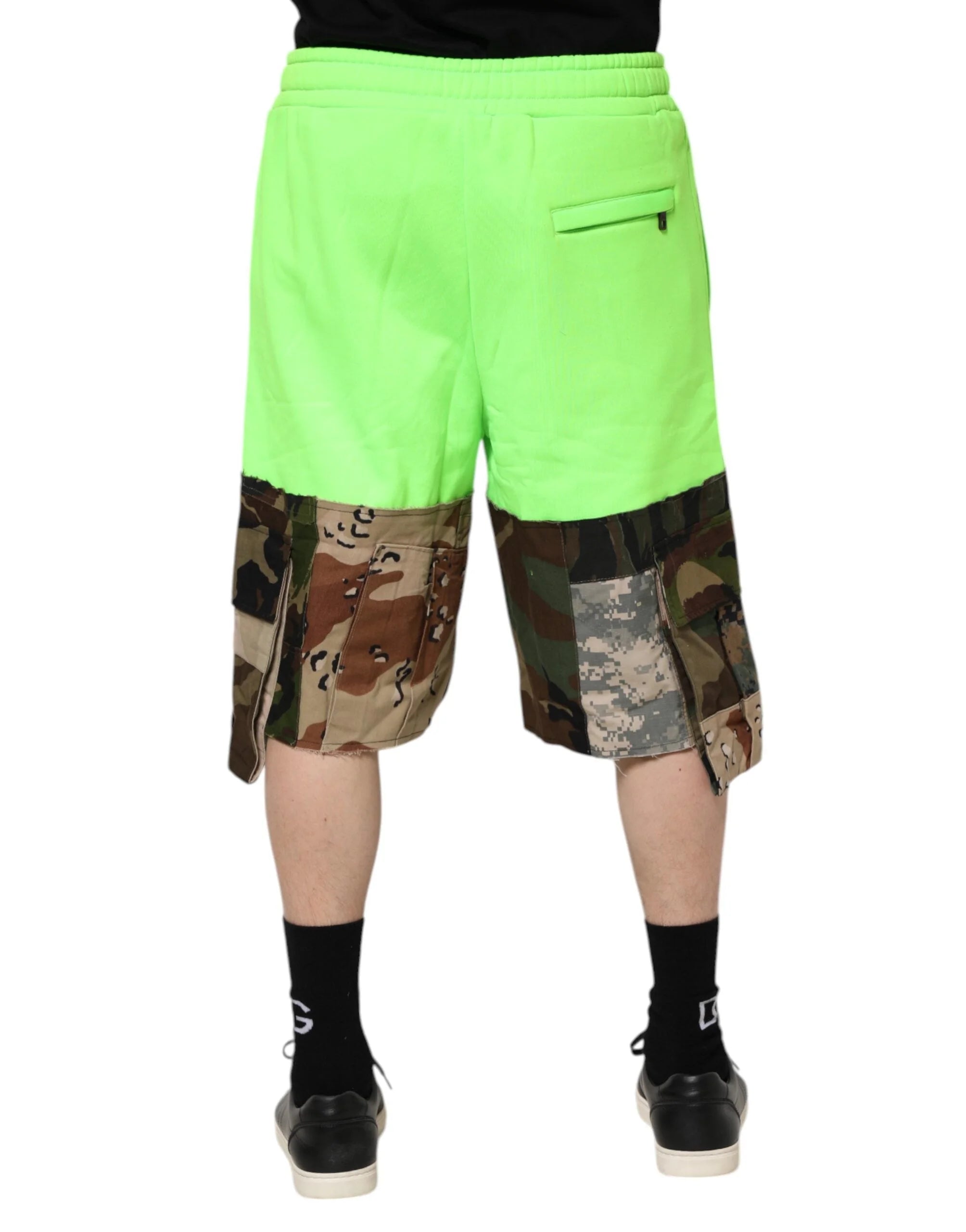 Dolce & Gabbana Green Patchwork Cargo Bermuda Men Shorts - Bermudas