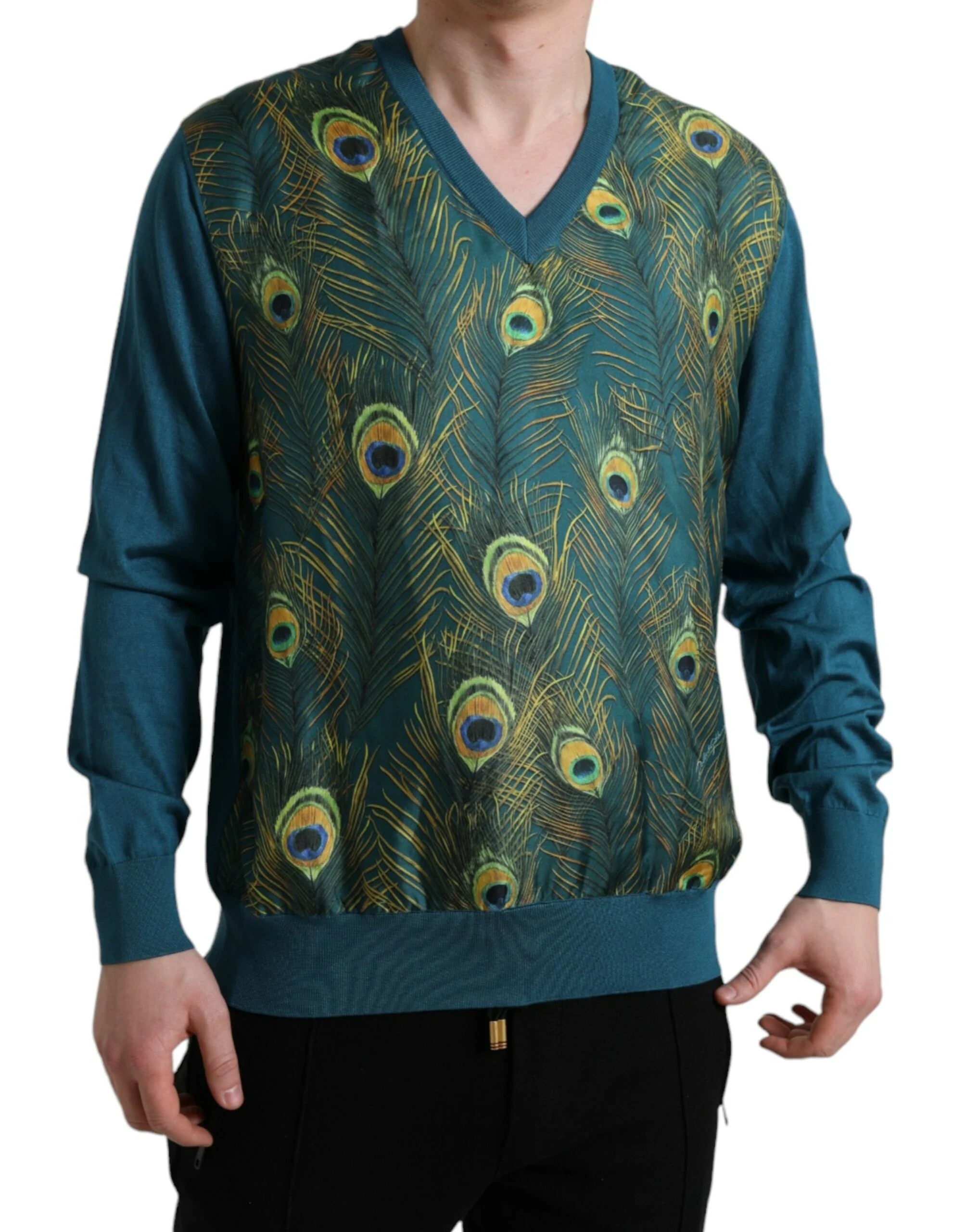 Dolce & Gabbana Green Peacock Feather Pullover Sweater - IT52 | XL - Sweaters