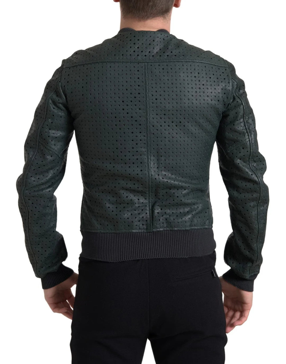Dolce & Gabbana Green Perforated Leather Bomber Jacket - Bomber Jackets