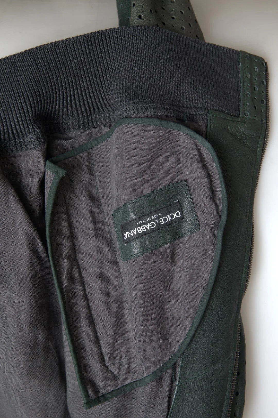 Dolce & Gabbana Green Perforated Leather Bomber Jacket - Bomber Jackets