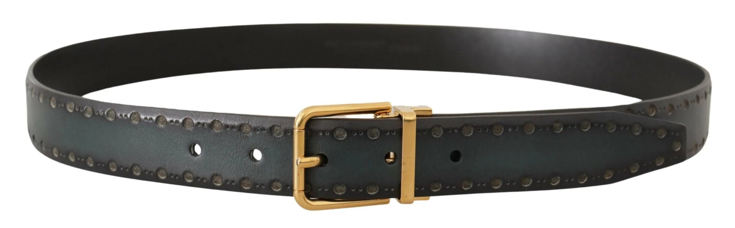 Dolce & Gabbana Green Perforated Leather Brass Metal Belt - 90 cm / 36 Inches - Belts