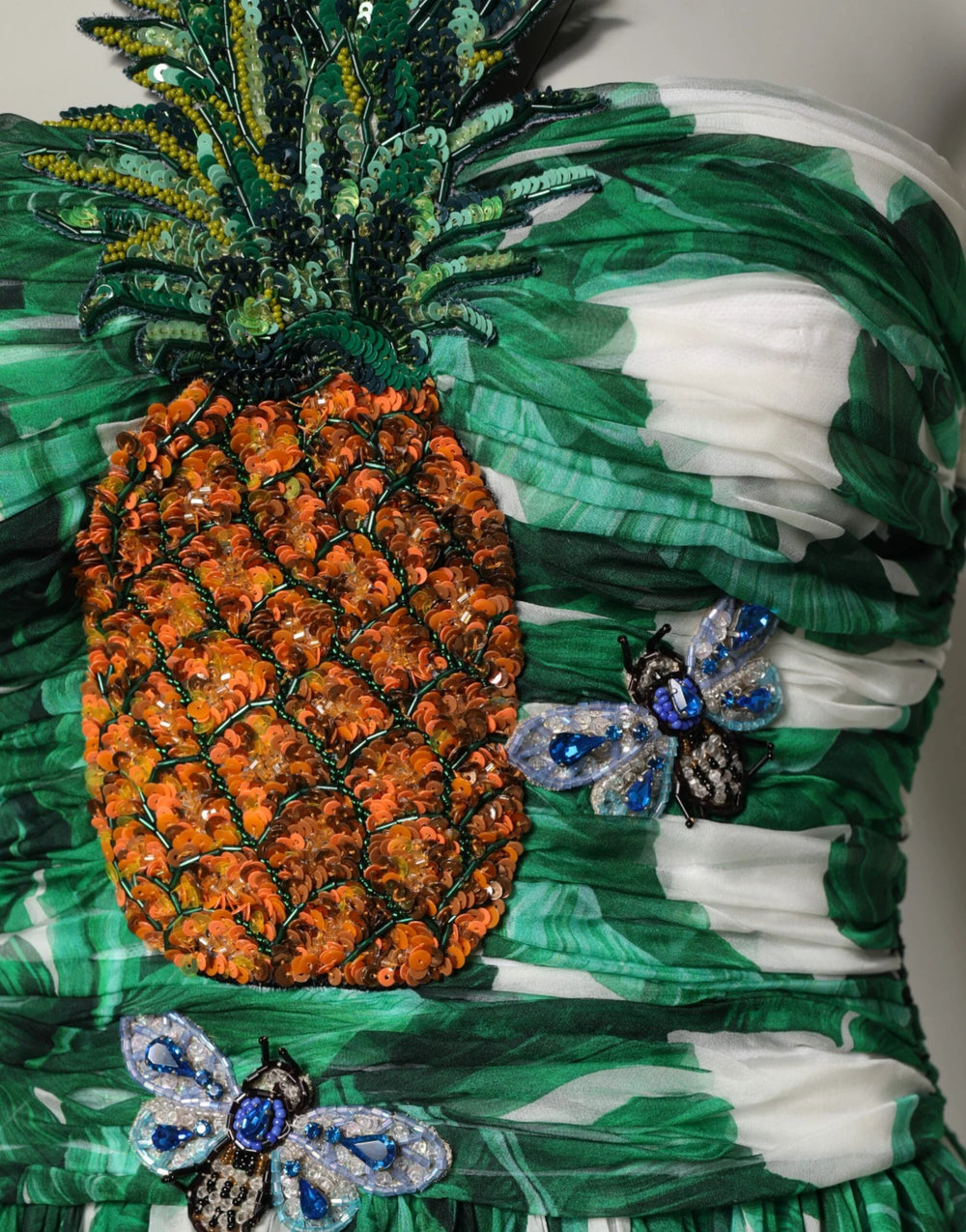 Dolce & Gabbana Green Pineapple Embellished BananaLeaf Dress - IT38|XS