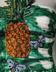 Dolce & Gabbana Green Pineapple Embellished BananaLeaf Dress - IT38|XS