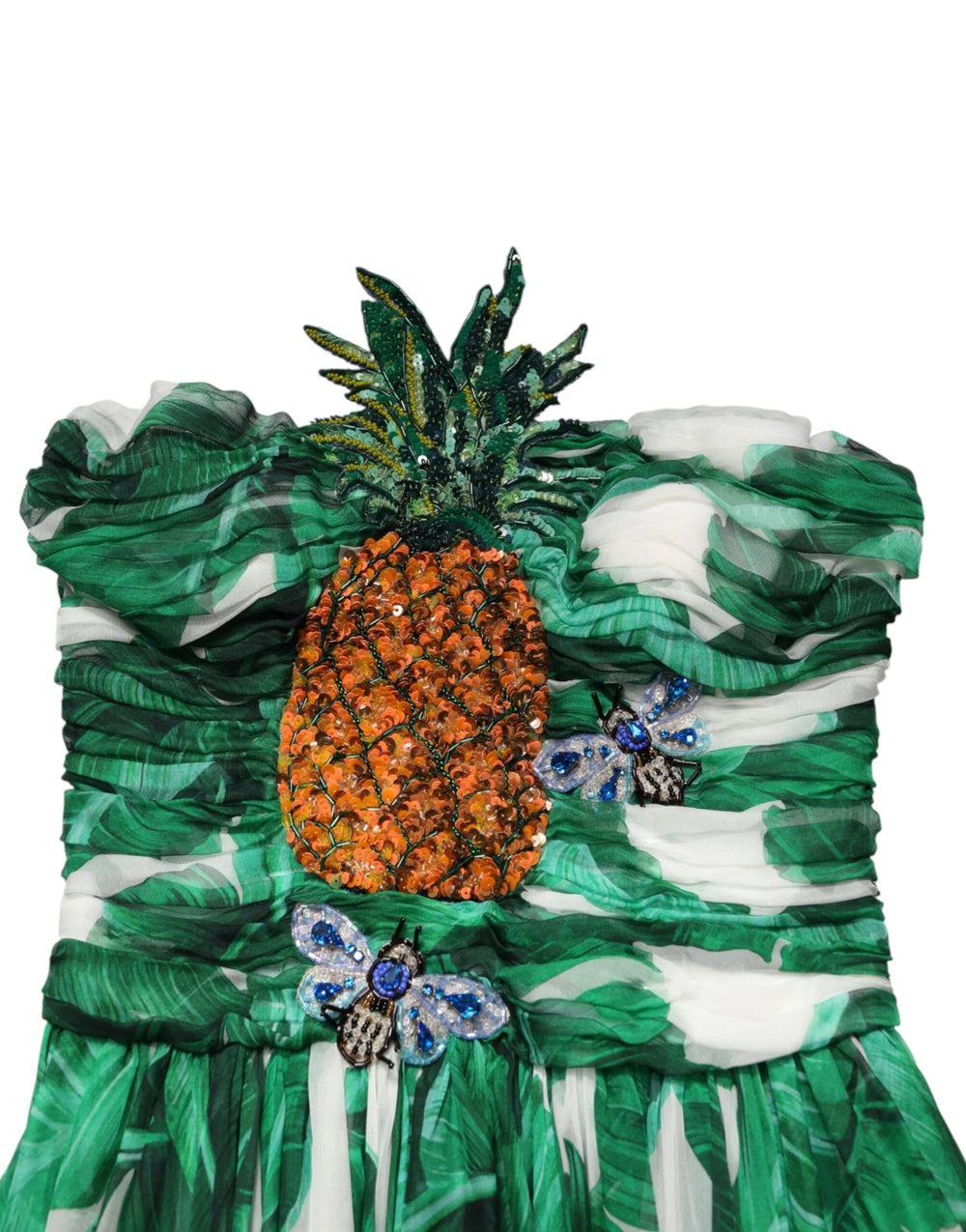 Dolce & Gabbana Green Pineapple Embellished BananaLeaf Dress - IT38|XS