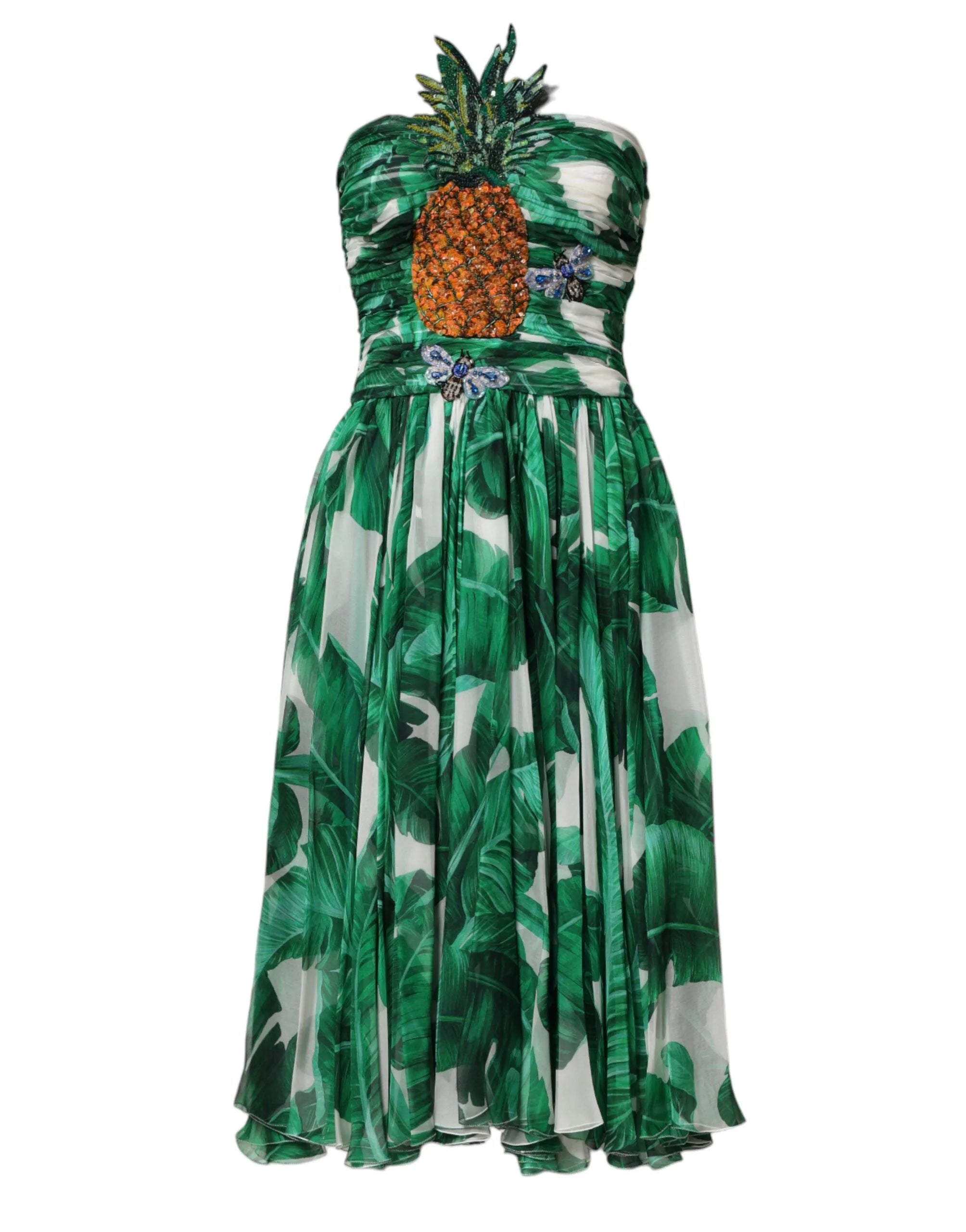 Dolce & Gabbana Green Pineapple Embellished BananaLeaf Dress - IT38|XS