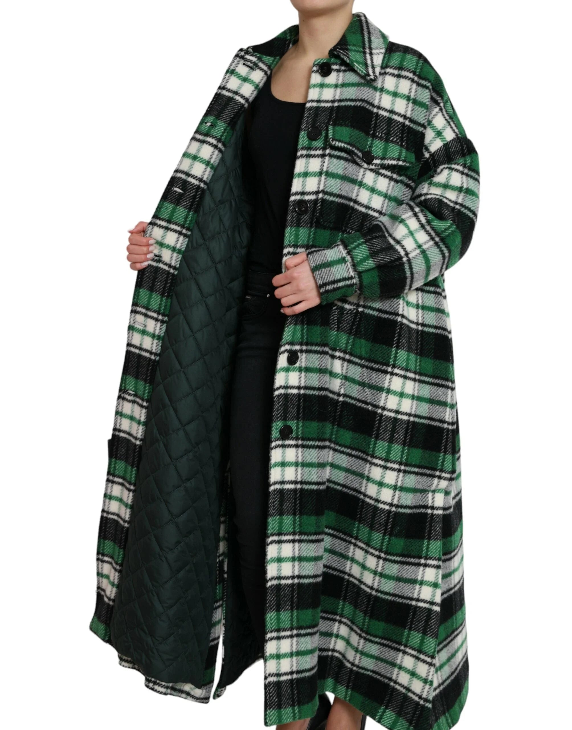 Dolce & Gabbana Green Plaid Long Sleeve Casual Coat Jacket - IT40|S - Overcoats