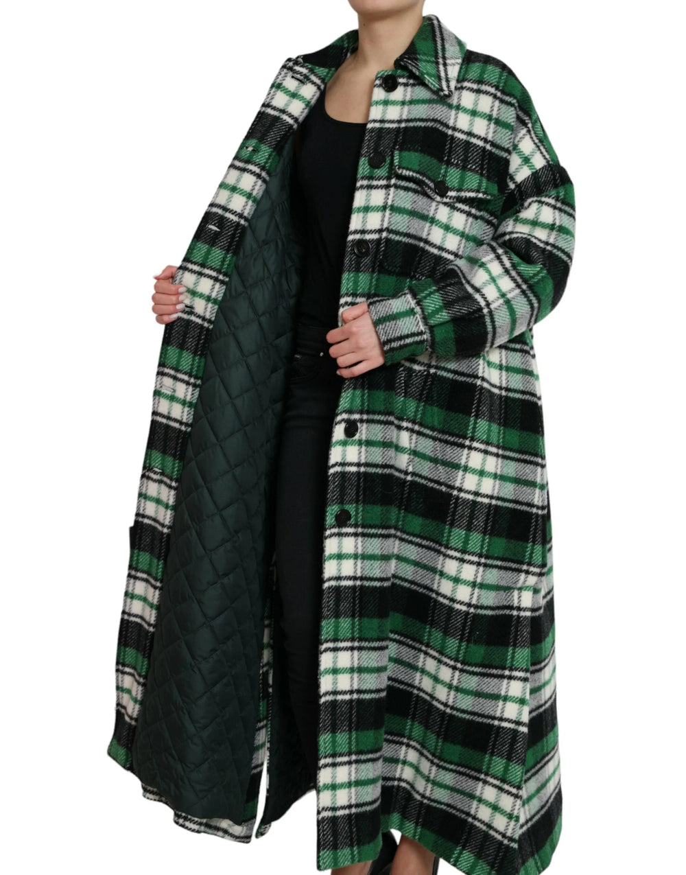 Dolce & Gabbana Green Plaid Long Sleeve Casual Coat Jacket - IT40|S - Overcoats