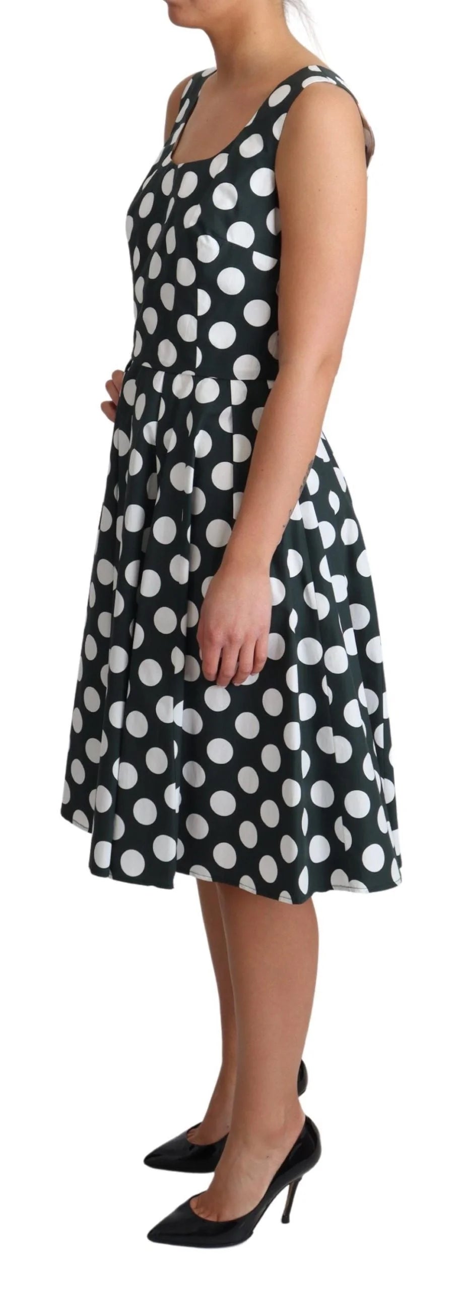 Dolce & Gabbana Green Polka Dotted Cotton A-Line Dress - IT40|S - Dresses