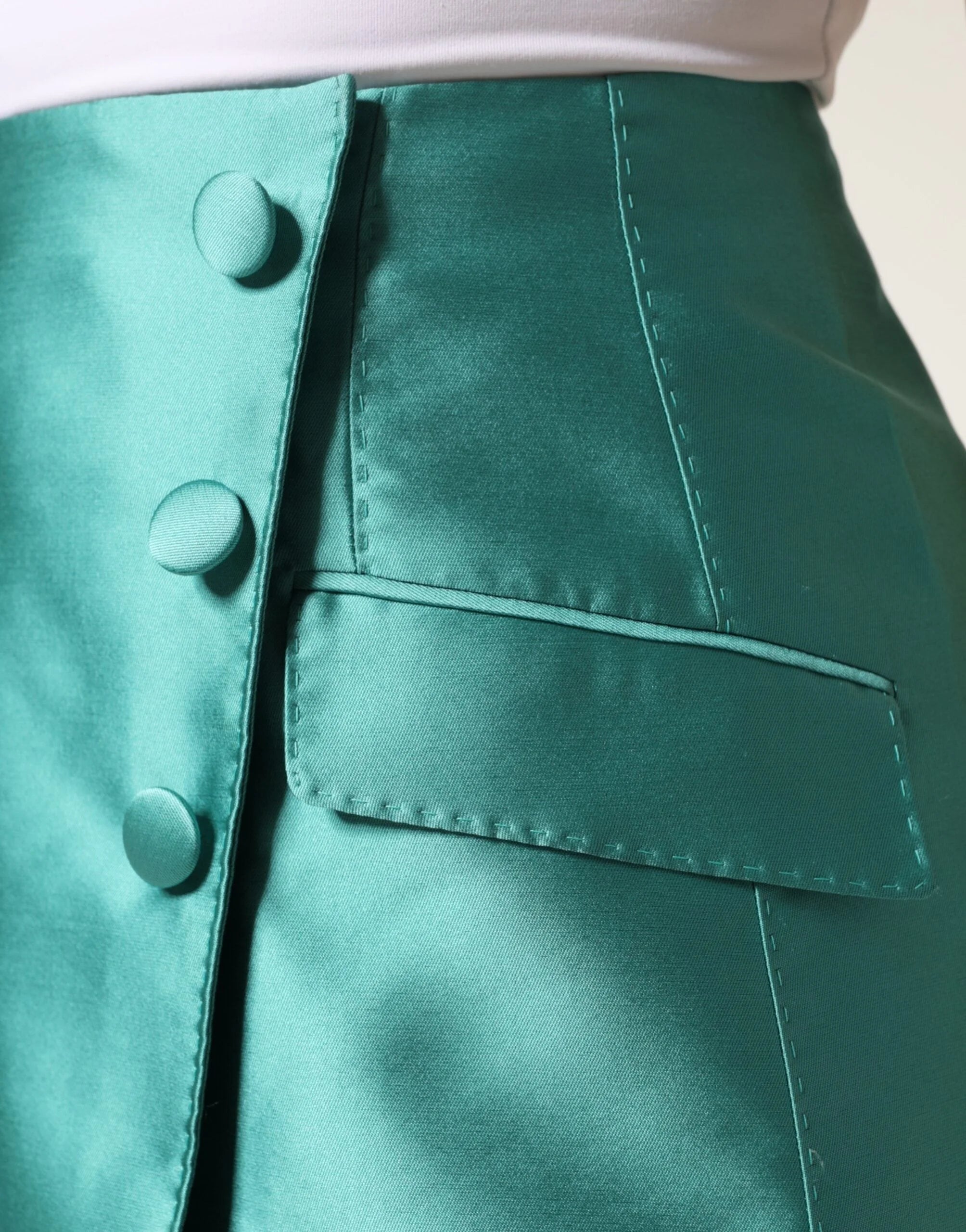 Dolce & Gabbana Green Polyester Button High Waist Mini Skirt - IT38 | XS