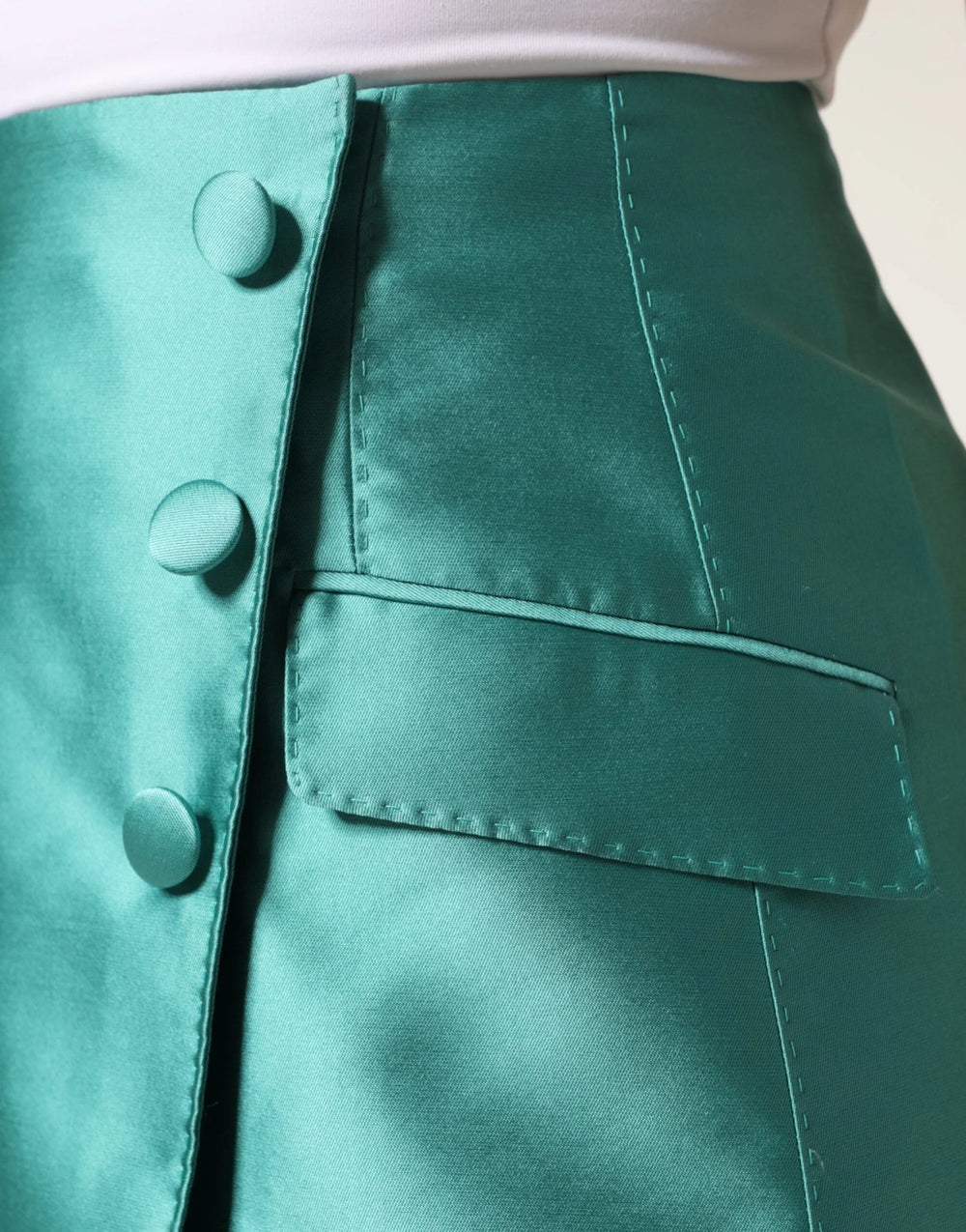 Dolce & Gabbana Green Polyester Button High Waist Mini Skirt - IT38 | XS