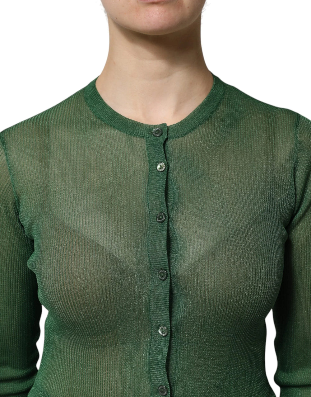 Dolce & Gabbana Green Polyester Long Sleeves Cardigan Sweater - IT40|S - Cardigans