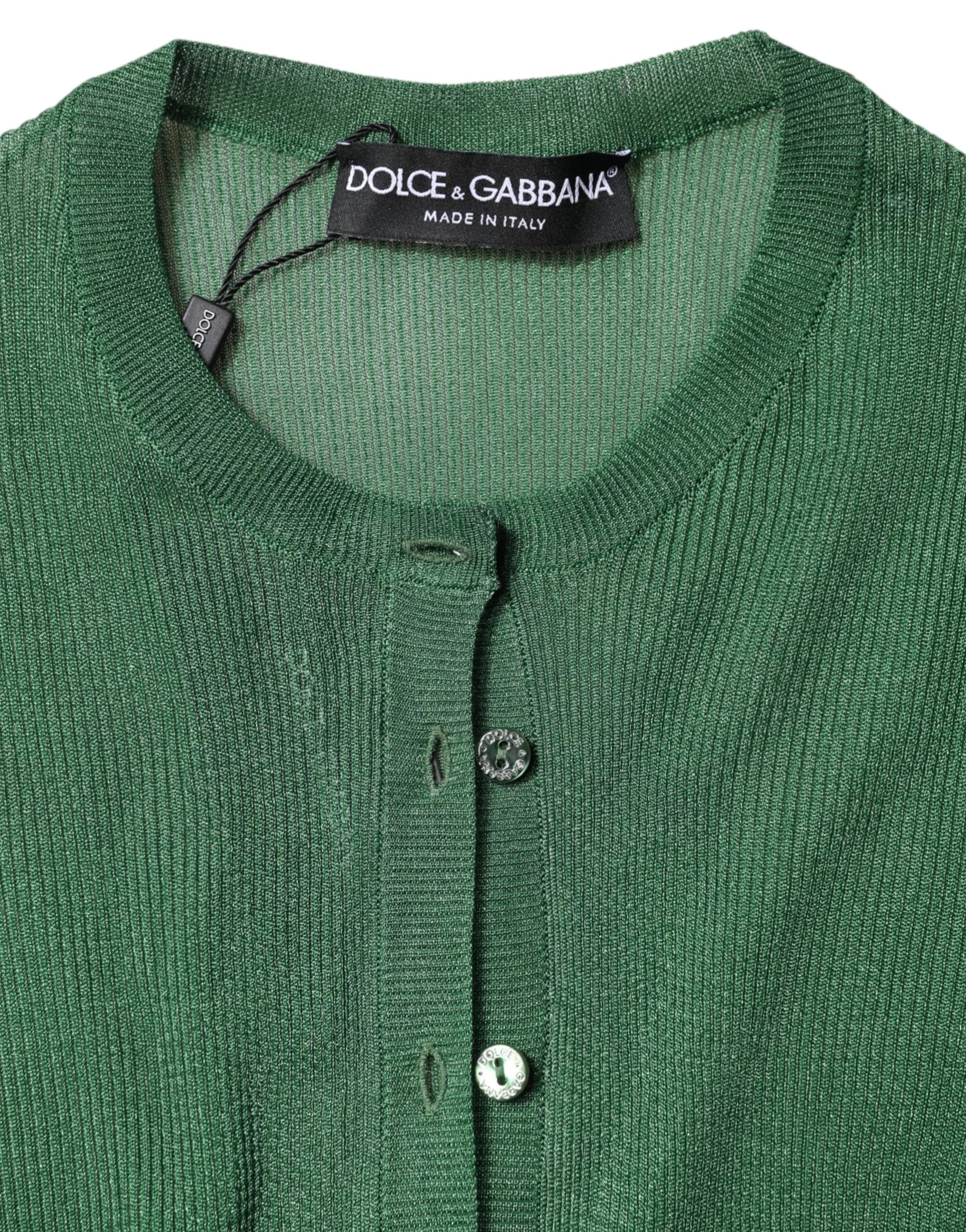 Dolce & Gabbana Green Polyester Long Sleeves Cardigan Sweater - IT40|S - Cardigans