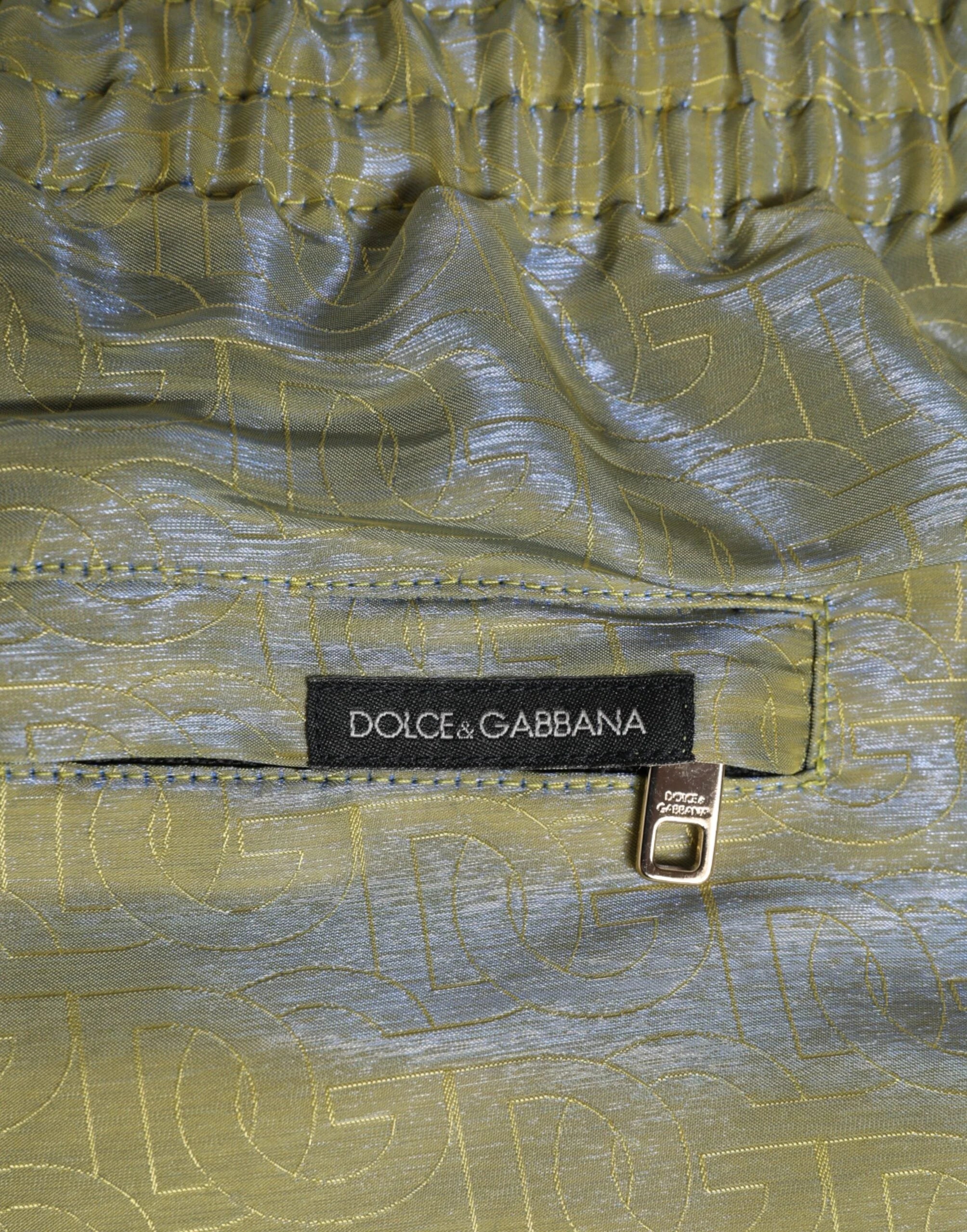 Dolce & Gabbana Green Polyester Metallic Logo Print Men Swimwear - IT4 | S