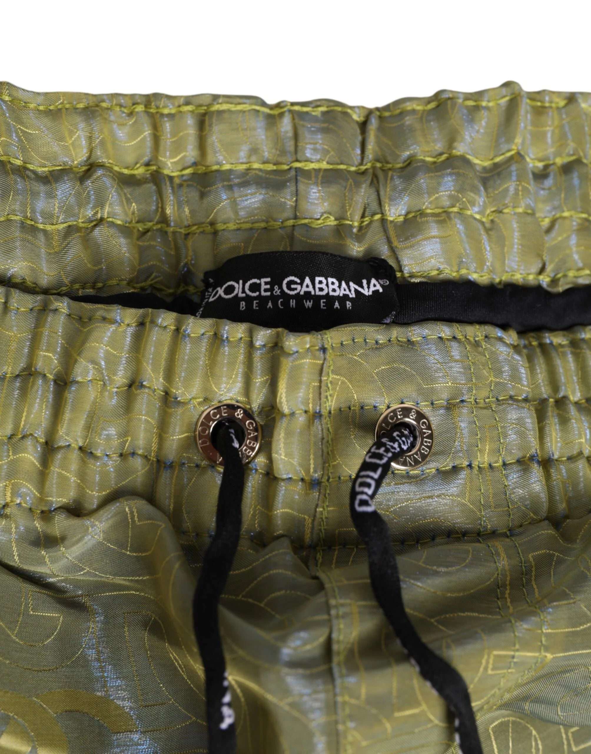 Dolce & Gabbana Green Polyester Metallic Logo Print Men Swimwear - IT4 | S
