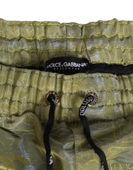 Dolce & Gabbana Green Polyester Metallic Logo Print Men Swimwear - IT4 | S
