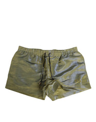 Dolce & Gabbana Green Polyester Metallic Logo Print Men Swimwear - IT4 | S