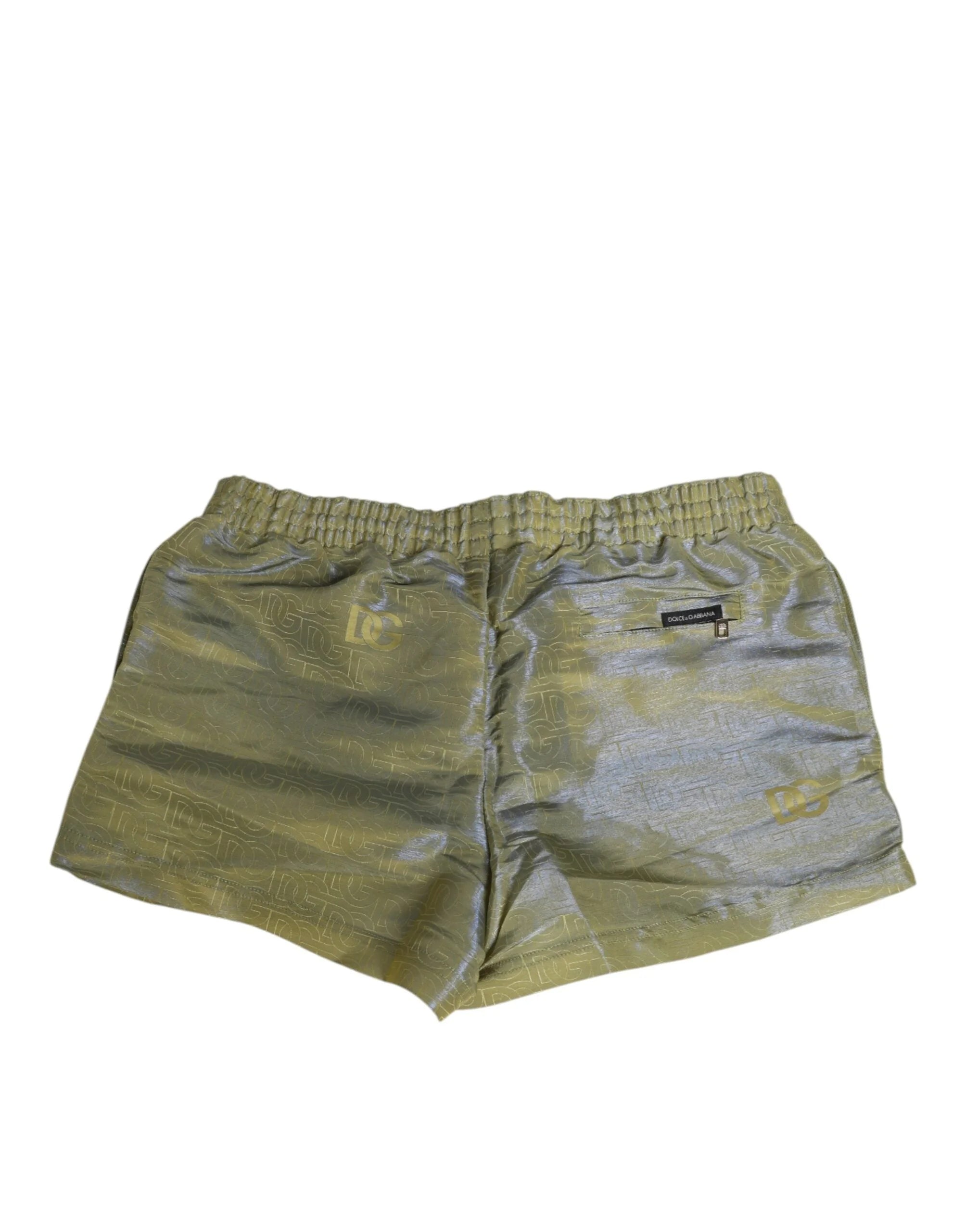 Dolce & Gabbana Green Polyester Metallic Logo Print Men Swimwear - IT4 | S