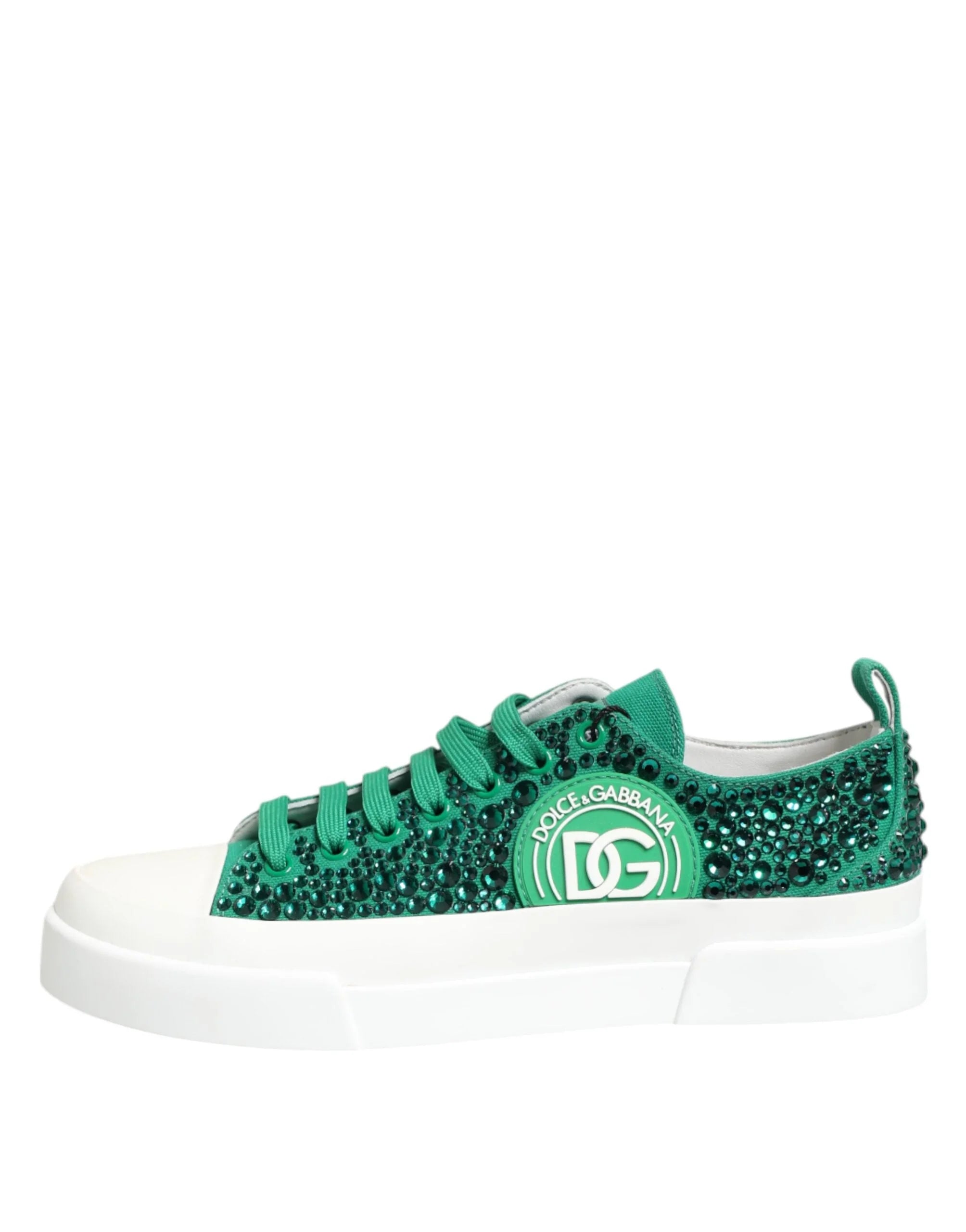 Dolce & Gabbana Green Portofino Crystal DG Logo Sneakers Shoes - Sneakers