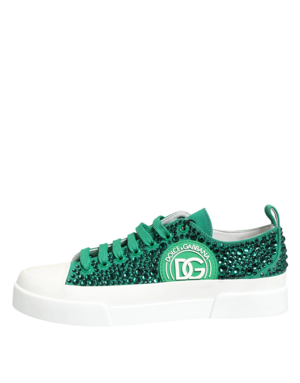 Dolce & Gabbana Green Portofino Crystal DG Logo Sneakers Shoes - Sneakers
