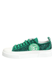 Dolce & Gabbana Green Portofino Crystal DG Logo Sneakers Shoes - Sneakers