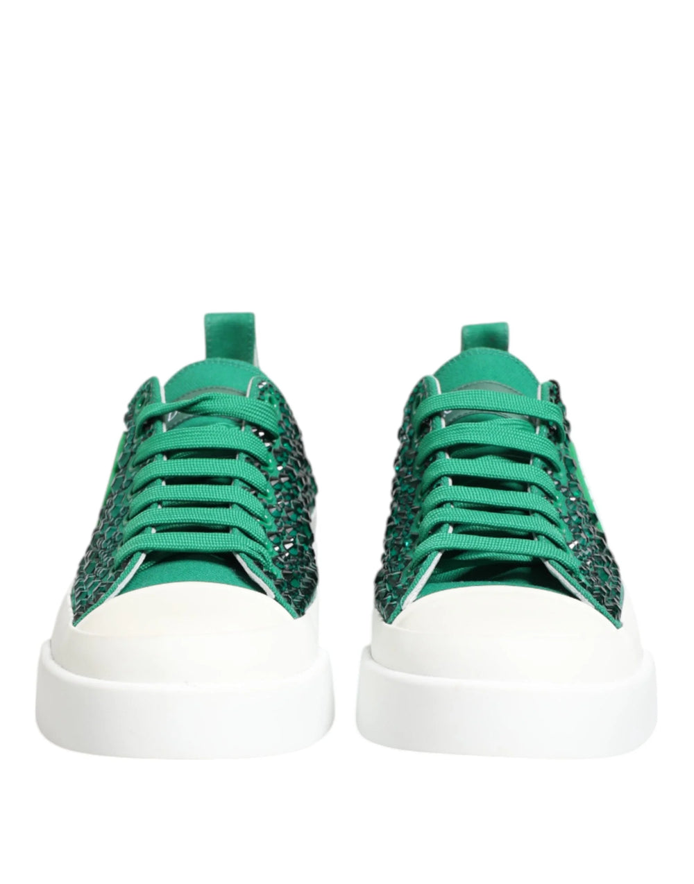 Dolce & Gabbana Green Portofino Crystal DG Logo Sneakers Shoes - Sneakers