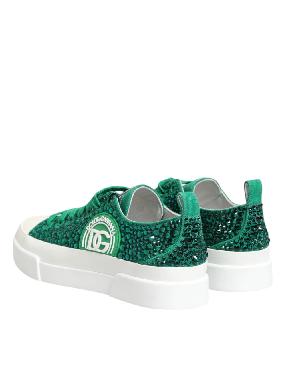 Dolce & Gabbana Green Portofino Crystal DG Logo Sneakers Shoes - Sneakers