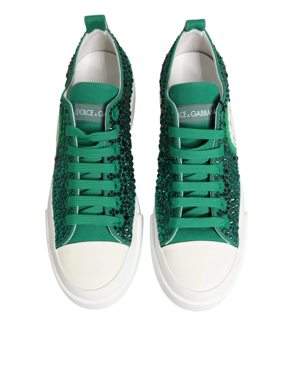 Dolce & Gabbana Green Portofino Crystal DG Logo Sneakers Shoes - Sneakers