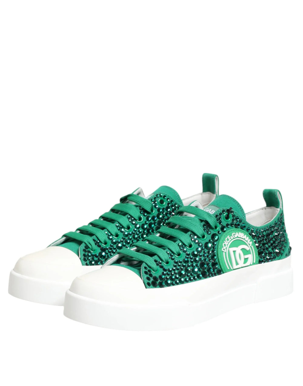 Dolce & Gabbana Green Portofino Crystal DG Logo Sneakers Shoes - Sneakers