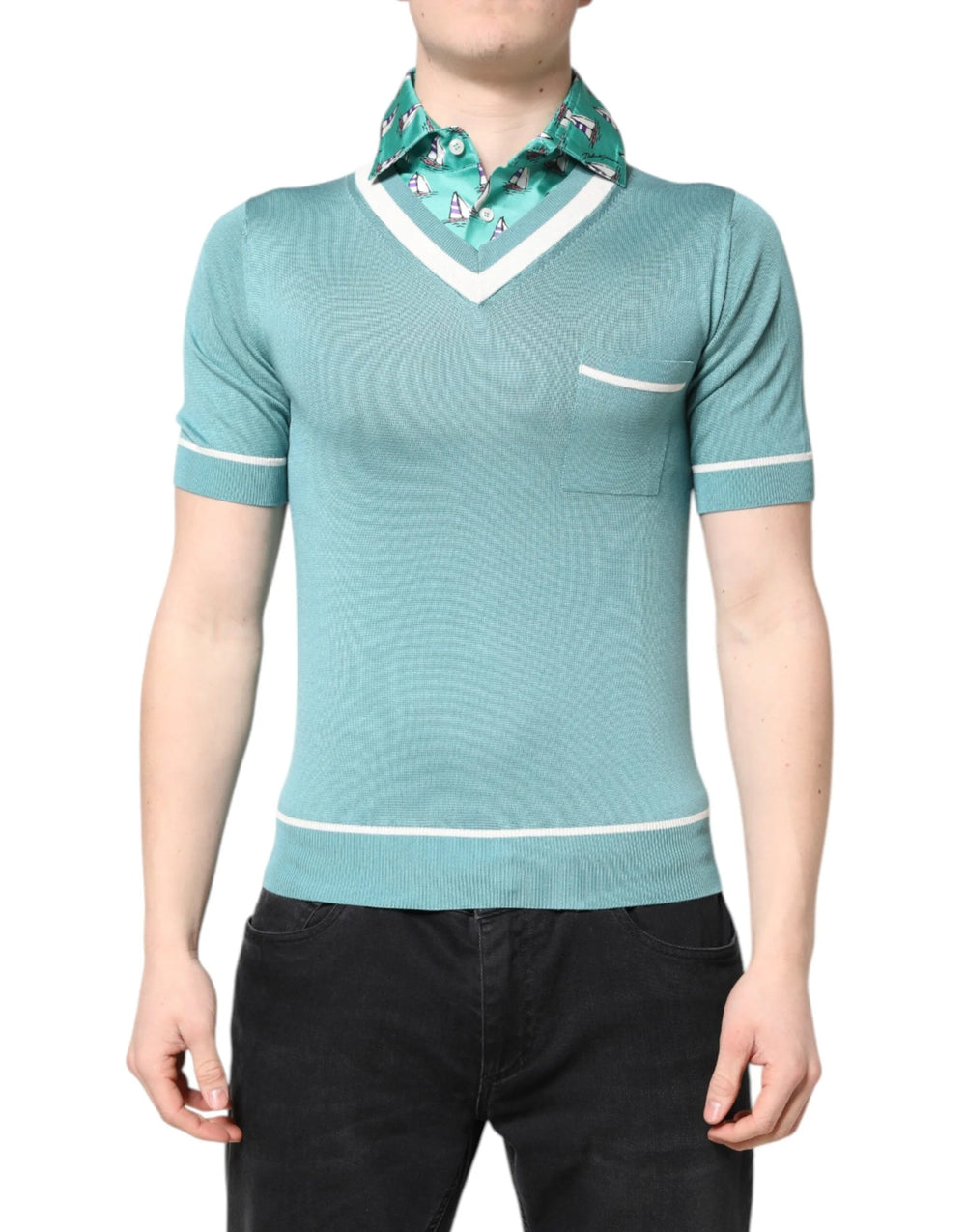 Dolce & Gabbana Green Printed Collared Short Sleeve T-shirt - IT44 | XS - Polos