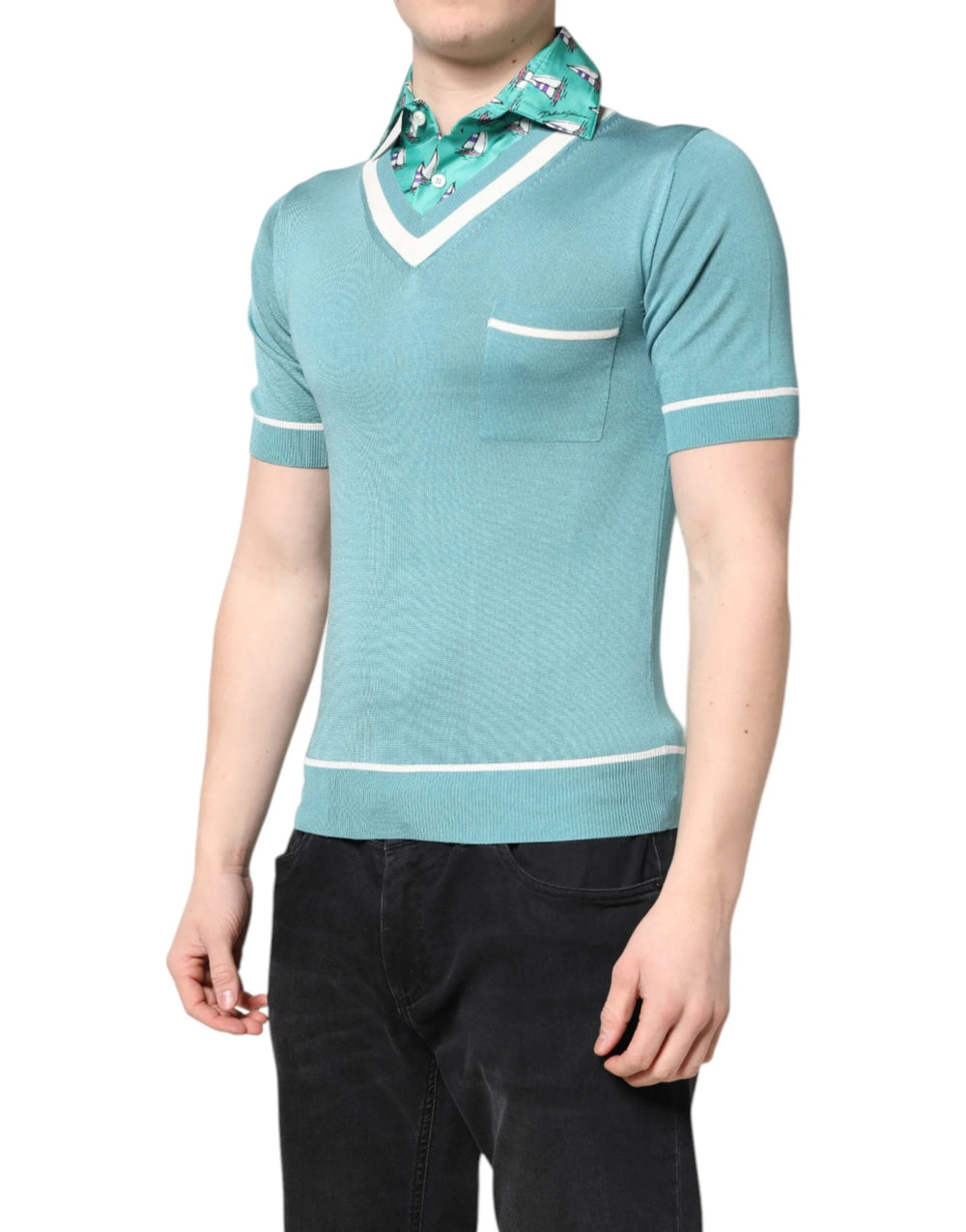 Dolce & Gabbana Green Printed Collared Short Sleeve T-shirt - IT44 | XS - Polos