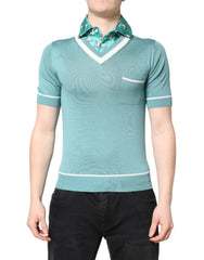 Dolce & Gabbana Green Printed Collared Short Sleeve T-shirt - IT44 | XS - Polos