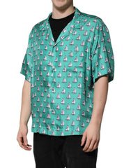 Dolce & Gabbana Green Printed Short Sleeves Casual Shirt - IT44 | 3XL - Shirts
