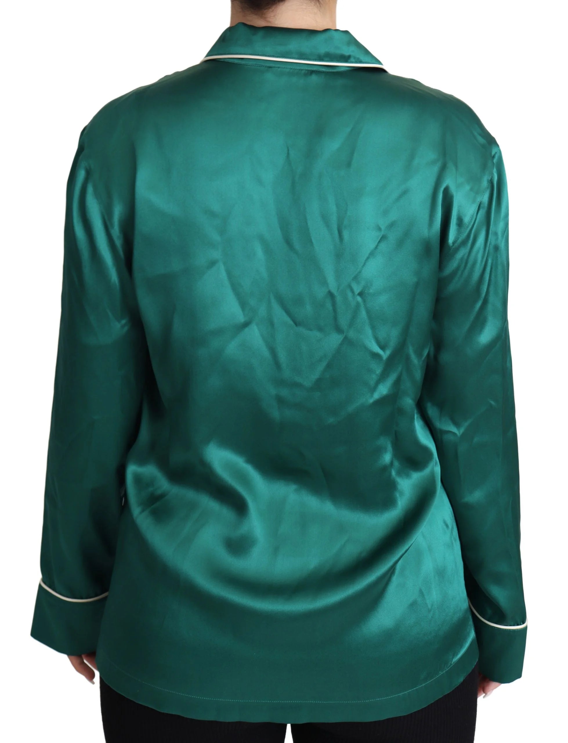 Dolce & Gabbana Green Pyjama Blouse Silk Lounge Sleepwear Top - IT36 | XS - Loungewear Tops