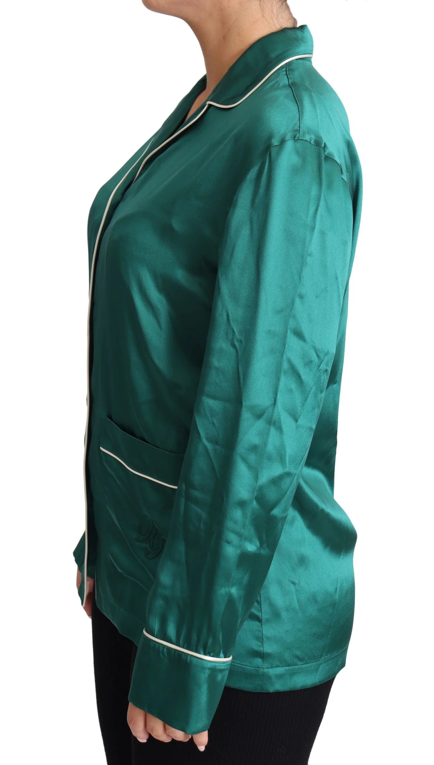 Dolce & Gabbana Green Pyjama Blouse Silk Lounge Sleepwear Top - IT36 | XS - Loungewear Tops