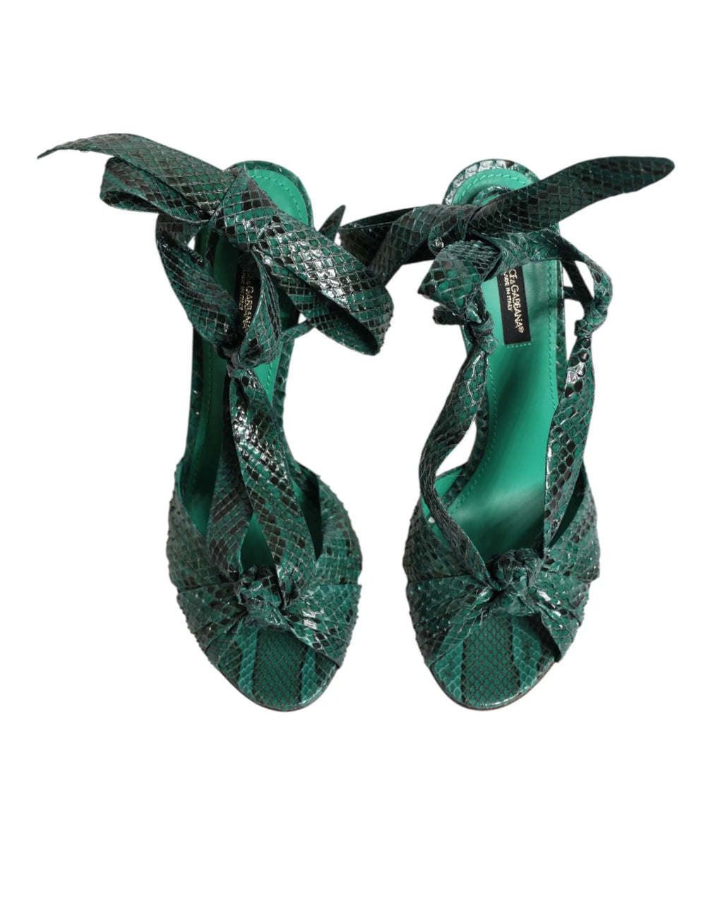 Dolce & Gabbana Green Python Leather Heels Sandals Shoes - Sandals