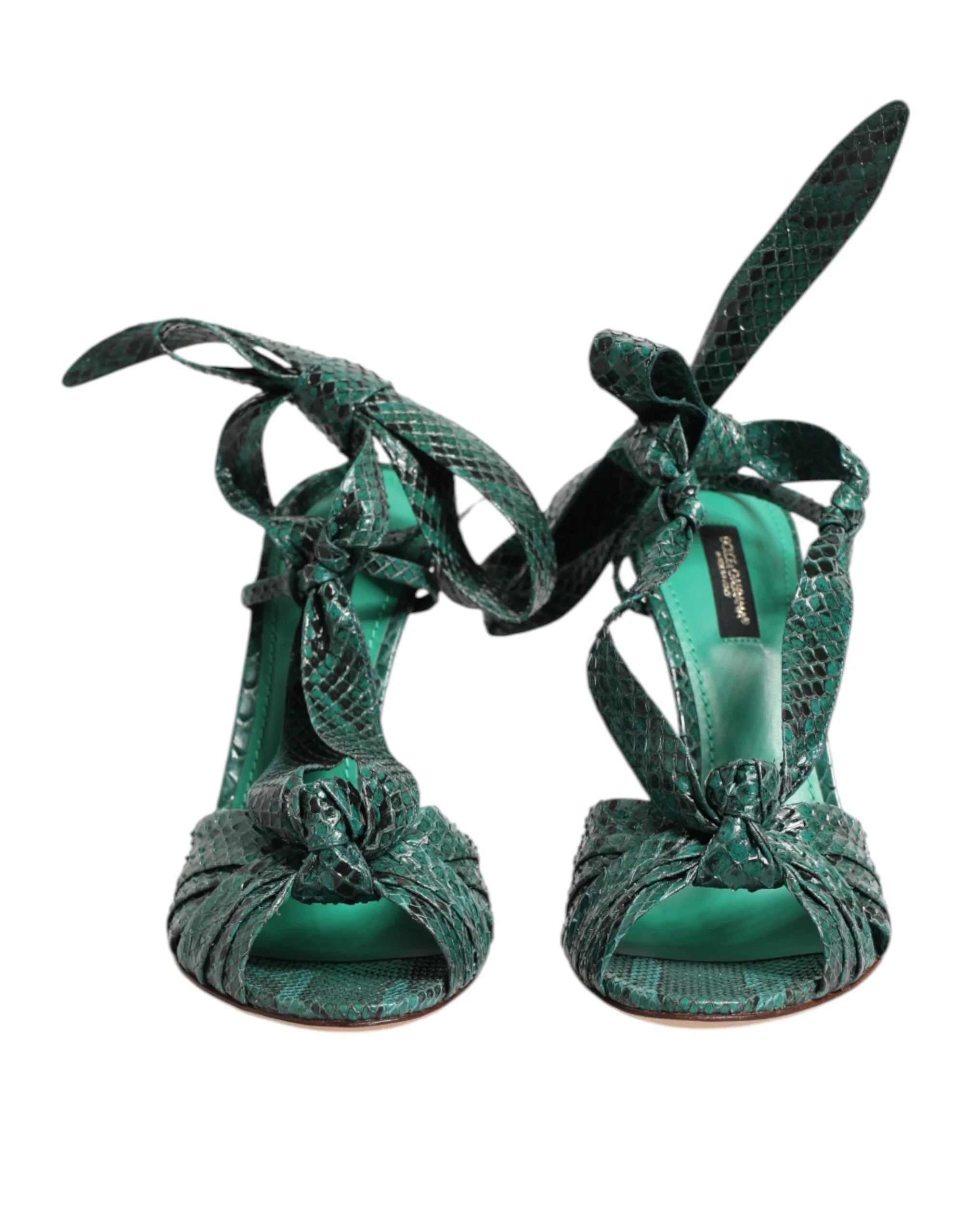 Dolce & Gabbana Green Python Leather Heels Sandals Shoes - Sandals