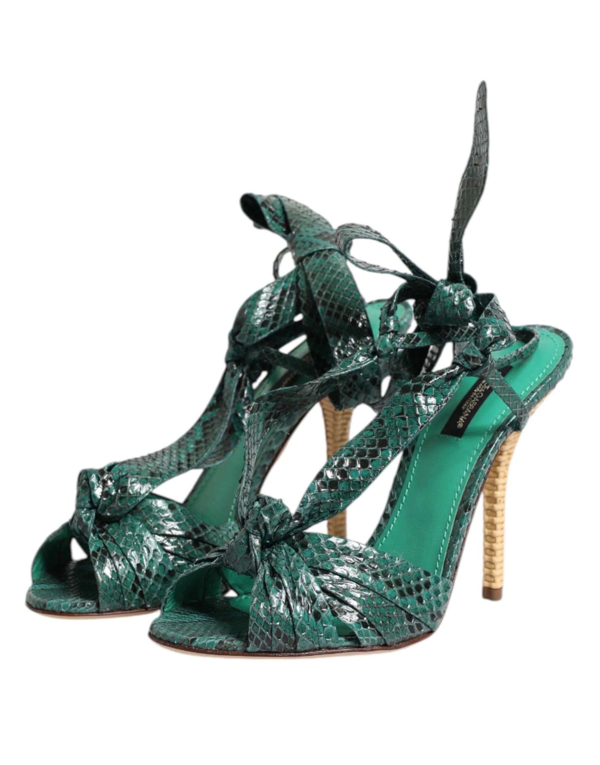 Dolce & Gabbana Green Python Leather Heels Sandals Shoes - Sandals