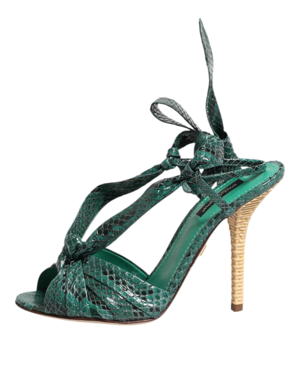 Dolce & Gabbana Green Python Leather Heels Sandals Shoes - Sandals