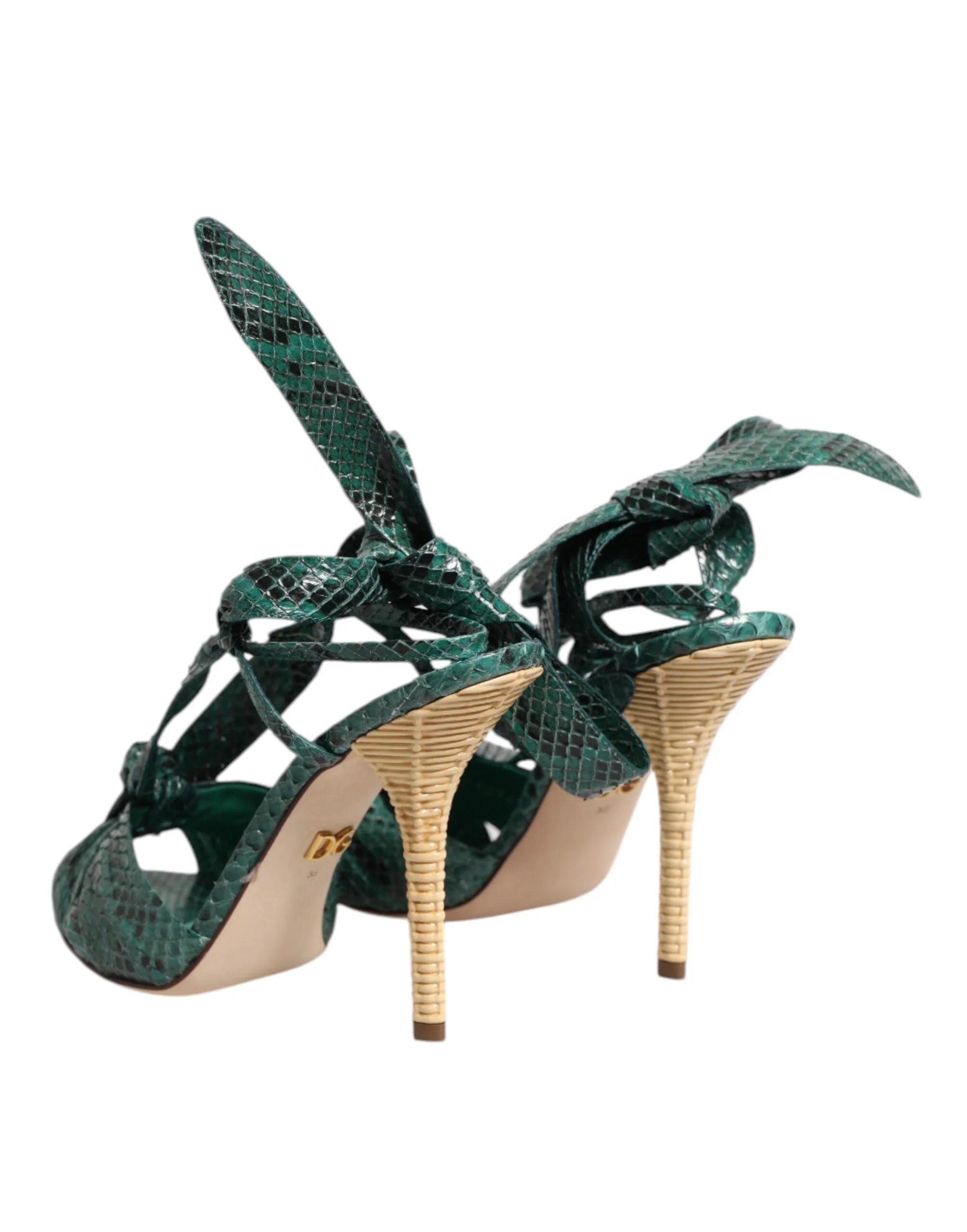 Dolce & Gabbana Green Python Leather Heels Sandals Shoes - Sandals